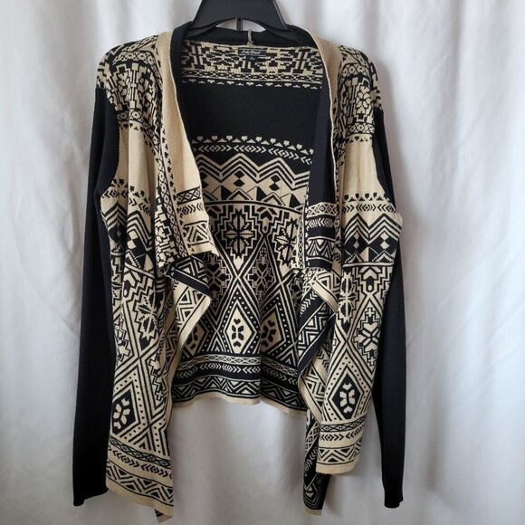 Lucky Brand Large Aztec Sweater Open Cardigan Cotton long sleeves Asym EUC - Picture 1 of 6